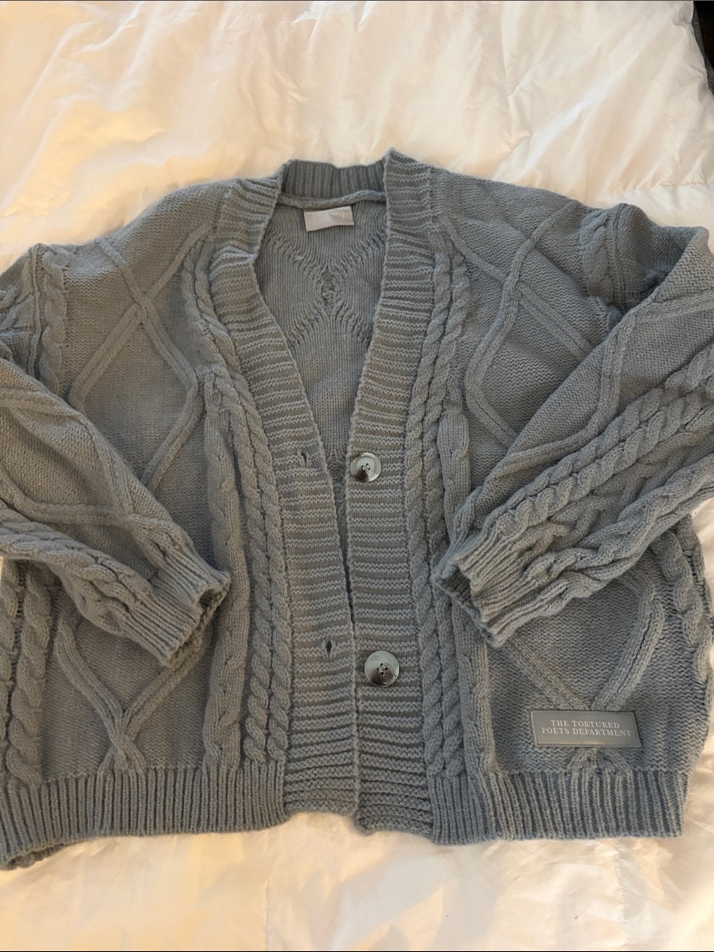 Tortured Poets department Knit Button-Front Cardigan - Light Gray